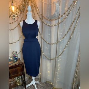 Hunter Bell Blue Sleeveless Halter Midi Skuba Dress